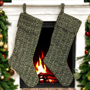 NEW Lot 2 x National Tree Co Christmas Stockings Green Boucle Tweed HGTV Home